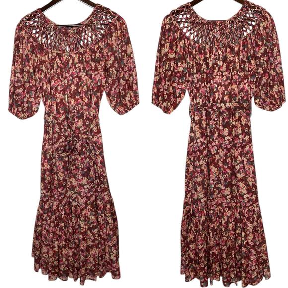 Merlette Andersson Floral Woven Midi Dress in Terracotta NEW, size Small - Picture 2 of 5